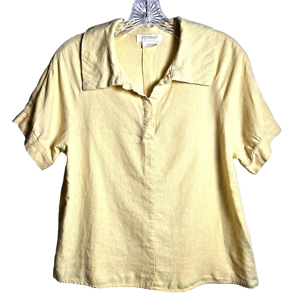 Cocobleu Linen Blend Butter Yellow Top Sz M Popover Retro Resortwear Coastal